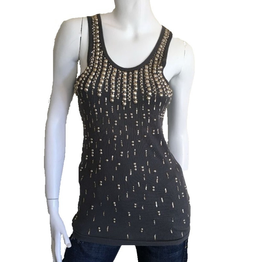 NWT! Heavily Sequined Bling Gray Tank Top
